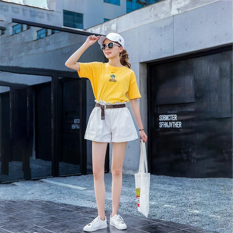 WTEMPO Women Ruffled Waist Suit Trousers Shorts Spring and Summer Casual Loose A-line Wide-leg Pants