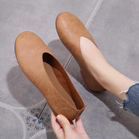 Retro Flat-bottomed Grandma Shoes Women's Soft Leather Lazy Pedal Peas Shoes Soft-soled Women's Oxford Leather Shoes Breathable