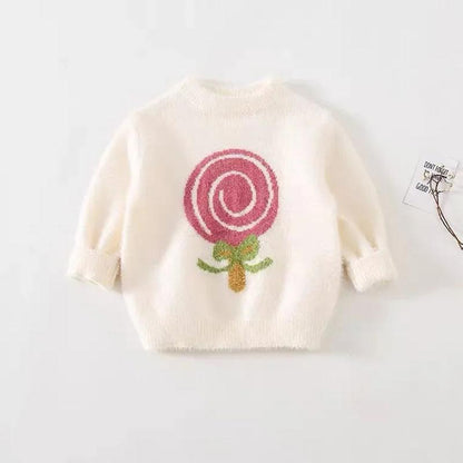Girl Baby Sweater Pullover Autumn and Winter Clothes Girls Thickening Baby Pullover Sweater Loose Solid Color Printed Sweater