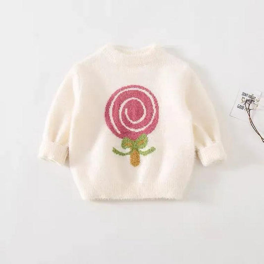 Girl Baby Sweater Pullover Autumn and Winter Clothes Girls Thickening Baby Pullover Sweater Loose Solid Color Printed Sweater