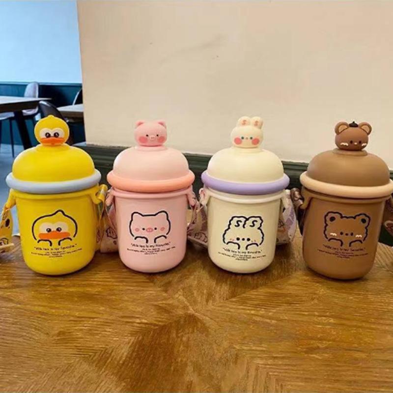 Korean Version of The Super Cute Cartoon Bear 316 Stainless Steel Thermos Cup Cute Girl Ins Strap Student Children's Cup