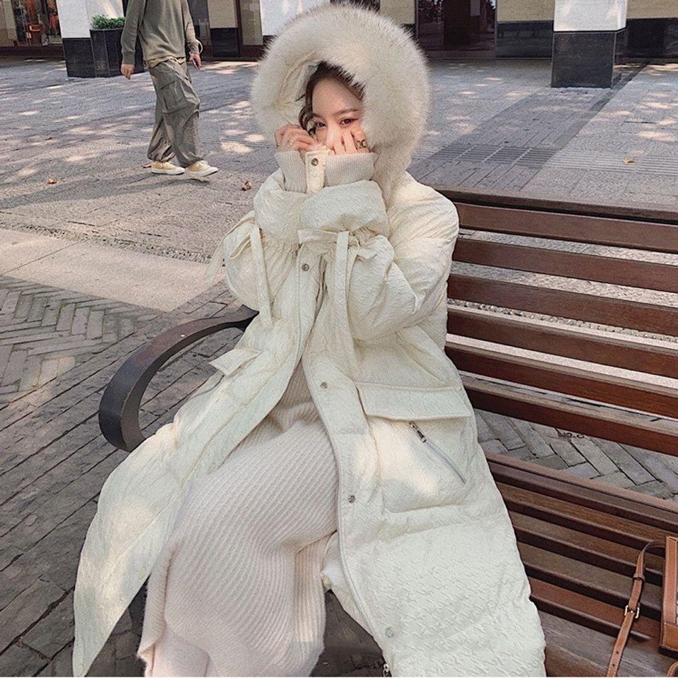 Fluffy Big Fur Collar Hooded White Cotton Jacket Women's Winter Clothes Loose Mid-length Padded Jacket Padded Down Padded Jacket Winter Padded Jacket