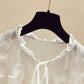 Chiffon Shirt Large Size Loose Women's Top Fashion Casual Hollow Lace Up Short Sleeve Top