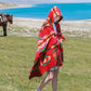 Ethnic Style Travel Outside with Shawl Cloak Female Autumn and Winter Thick Warm Red Shawl Windproof Buckle Hooded Cloak