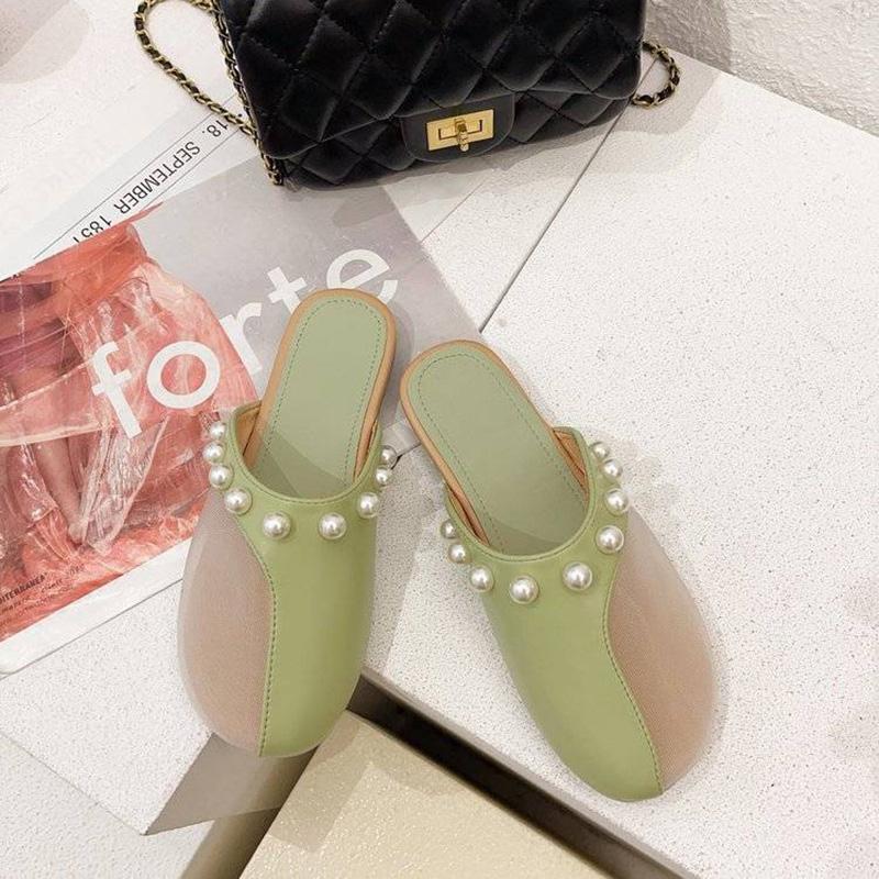 Summer Net Yarn Breathable Baotou Pedal Slippers Fairy Style Wild Stitching Sandals and Slippers Women