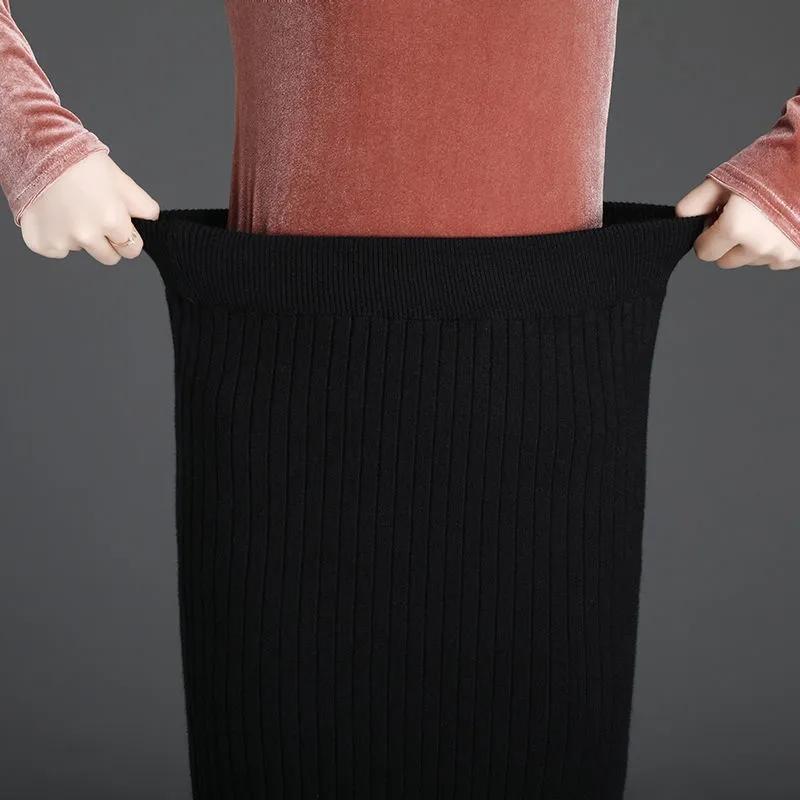 Skirts Womens Knitted Skirt Female Spring Hip Skirts Solid Color Mid-length Wool Skirt Stretchy Ruffled Mermaid Skirts