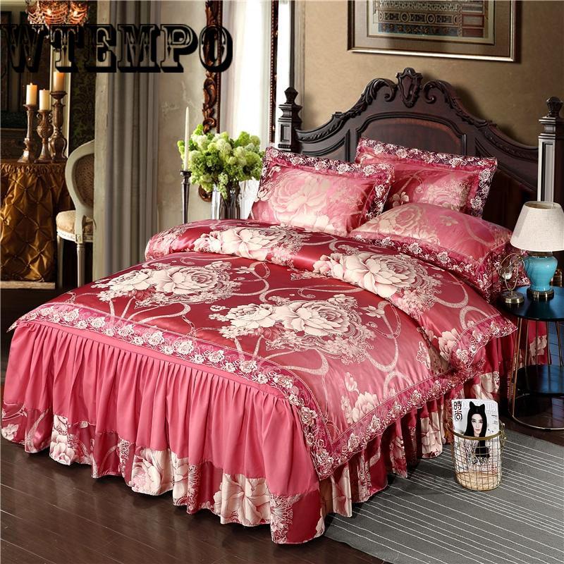 Lace Jacquard Bedding Sets Queen King Size Fabric quilted Bedcover+Pillowcases+Duvet Cover