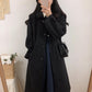 Black Long Woolen Winter Korean Style Over-the-knee Thick Coat for Female Students Loose and Thin Woolen Coat