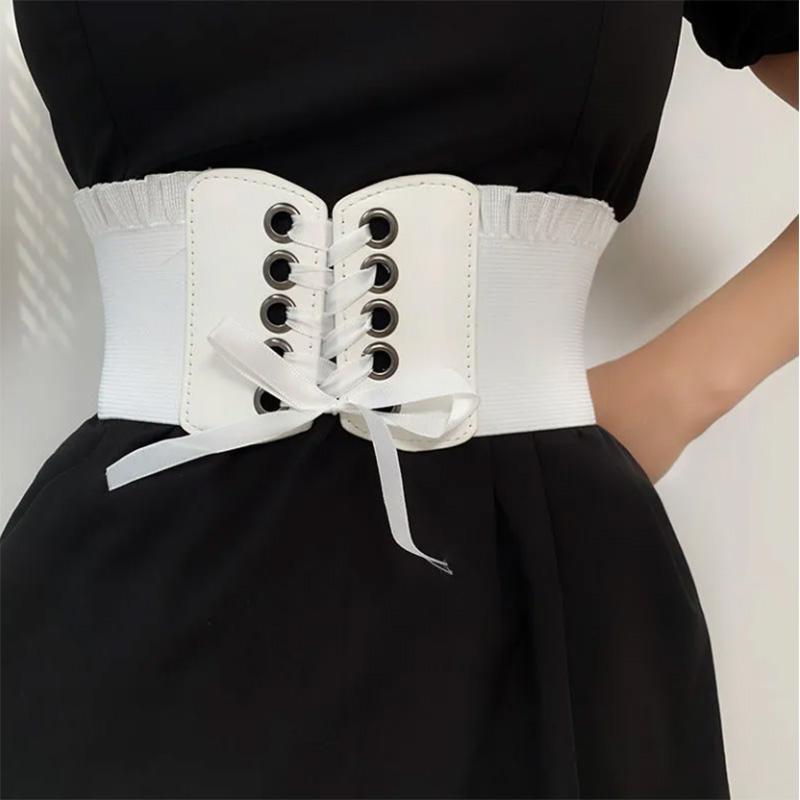 Ladies Belt Decoration Simple Lace-Up Elastic Matching Dress Black Wide Waist Seal Corset Tide Belt