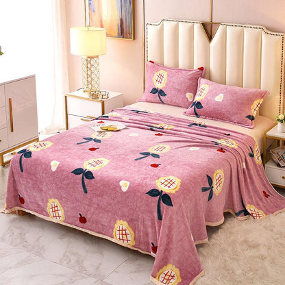 1.5/1.8/2m Bed Flannel Bed Sheet Single Double Coral Pile Blanket Double Sided Plush Bed Sheet Twin Queen King Size