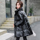 Women's Winter Coats Fashion Glossy Stand Collar Parkas Waterproof Shiny Winter Jacket Women Drawstring Padded Cotton Coat Outwear