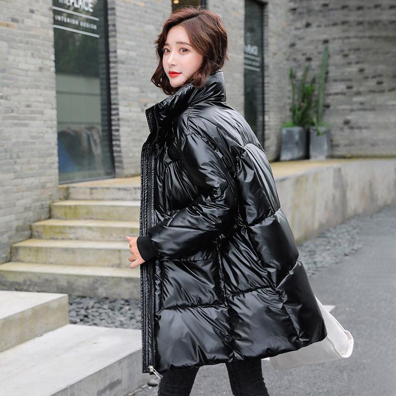 Women's Winter Coats Fashion Glossy Stand Collar Parkas Waterproof Shiny Winter Jacket Women Drawstring Padded Cotton Coat Outwear