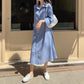 Female Vintage Contrast Striped Shirt Holiday Dress Spring Slim Knee Length Long Sleeve Casual Dress