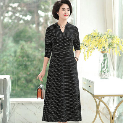 Middle-aged Elderly Women's Dresses Spring Summer Waist Long Dress Retro Printing Mid-length Plus Size Women's Clothing