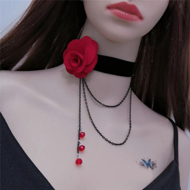 Girls Gothic Style Retro Necklace Clavicle Chain Multilayer Pendant Necklace Flower Tassel Chain Party Prom Pendant Jewelry