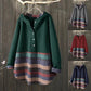 Plus Size Winter Jackets for Women Loose Casual Pullover Hooded  Parkas Coats Button Blouse Shirt Striped Lady Long Oversized Jacket and Coat