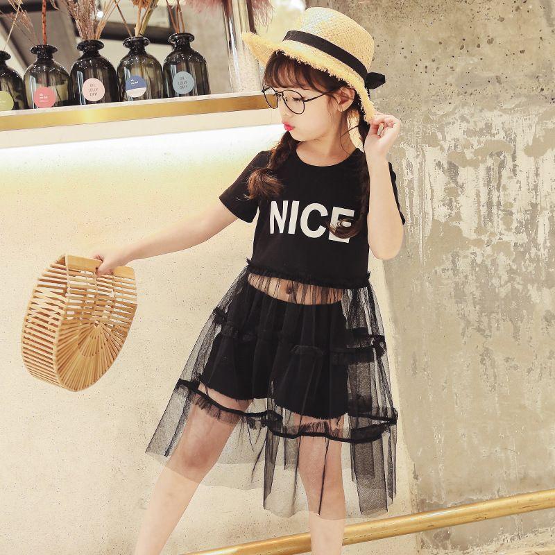Summer Girls Tutu Dress Baby Dress Kids Dress Children Vestidos Toddler Dress Letter See Through Mesh Patch 2 To 7 Yrs