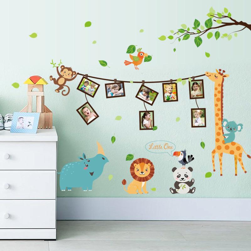 [Wall sticker ]Giraffe Panda Animal Photo Tree Frame Art Wall Stickers For Kids Rooms Kitchen Nurser