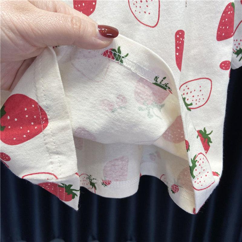 Children's Clothing Girls Summer Two-piece Denim Shorts + Girl Baby Half-sleeved T-shirt Sweet Strawberry Top