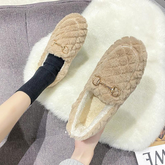 Women's Shoes Plus Velvet Thick Winter Korean Version of All-match Plush Shoes Flat Warm Non-slip Shoes
