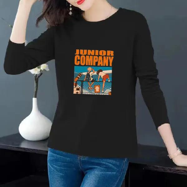 Spring Women T-shirt Holiday Beach Print Long Sleeve Pullover Casual Loose Shirt Boutique Bottoming Shirt