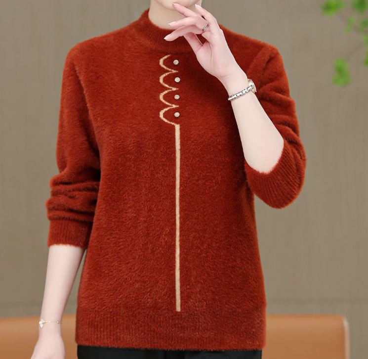 Winter Women's Mink Fleece Half Turtleneck Sweater Solid Color Short Sweater Loose Large Size Outer Sweater