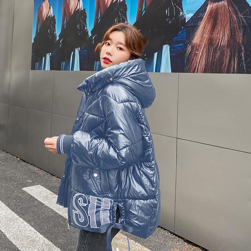 Women's Winter Korean Loose Quilted Coat Warm Stand-collar Down Jacket Women's Glossy Mid-length Down Jacket