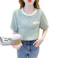 Summer Ice Silk Knitted Short-sleeved T-shirt Women's Summer Dress Small Fragrance Front Shoulder Top Design Trendy