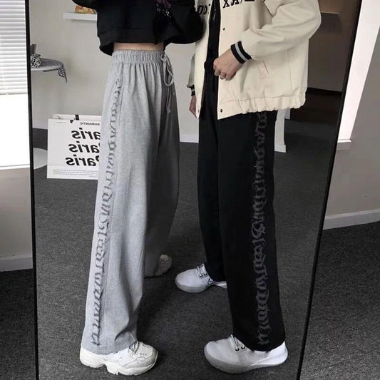 INS Harajuku Style Letter Print Wide-leg Straight Pants Women's Spring and Summer Loose Casual Sports Pants Hip-hop Lazy Style Couple Trousers