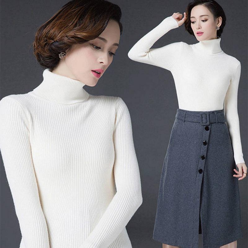 Pofulove Sweater Lady Pullover Sweater Turtleneck Thicken Plus Size Warm Slim Wild Bottoming Shirt