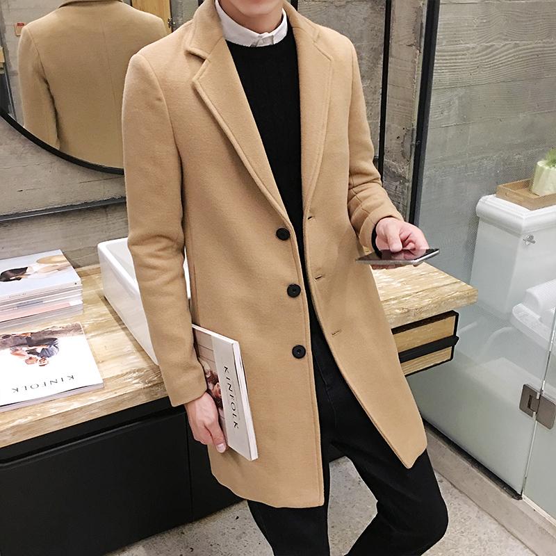 Men's Woolen Coat Long Windbreaker Man Jacket Overcoat for Male Casual Outer Wear Men Clothing