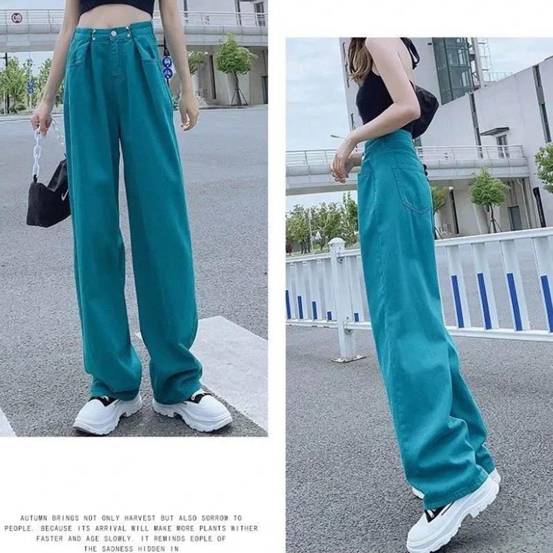 High Waist Leaps Jeans Female Loose Thin Four-color Straight Mop Pants