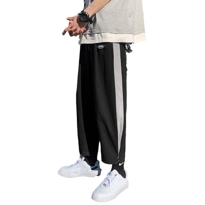 Summer Ice Silk Pants Men's Straight Nine-point Casual Pants Men's Nine-point Pants Thin Section Male Student Trend