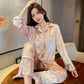 Women's Gold Velvet Pajamas Set Comfortable Gold Edge Tie Dye Long Sleeve Sleeping Suit Spring Autumn Lapel Cardigan Casual Out Wear Pyjama Set