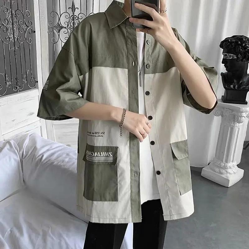 Military Style Workwear Shirt Men's Summer Multi-pocket Ins Short-sleeved Shirt Loose and Handsome Men's Cardigan Short-sleeved Shirt