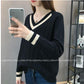 Autumn and Winter V-neck Sweater Fashion Loose Knit Bottoming Shirt Color Matching Female Top
