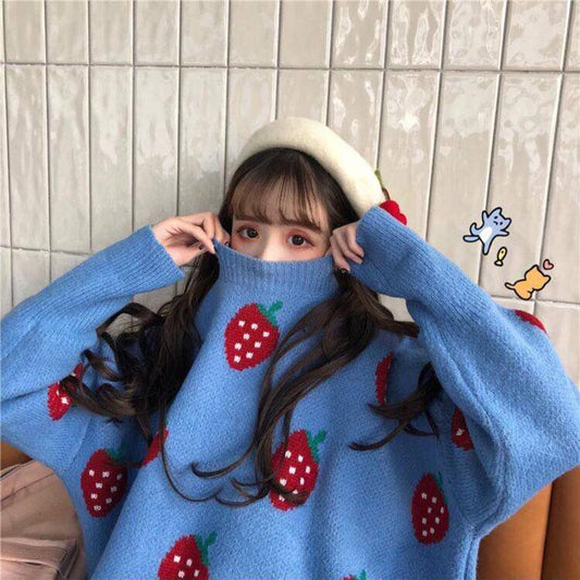 Autumn and Winter College Style Sweater Loose Sweet Cute Bottoming Shirt Pullover Fashion Simple Top