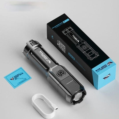 Super Bright 2000mAh ABS Strong Light Focusing Led Flashlight Outdoor Portable Home Built-in Battery Rechargeable Torch