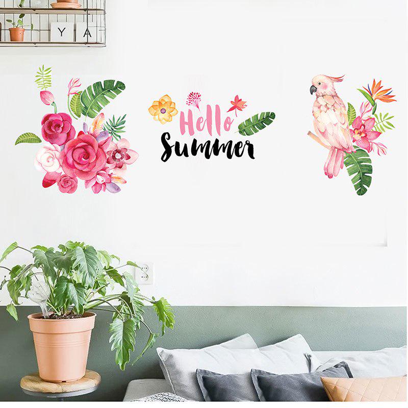 New Cartoon Wall Stickers Parrots Rose Flower Home Decor Wall Decal For Living Room Kids Room Mural