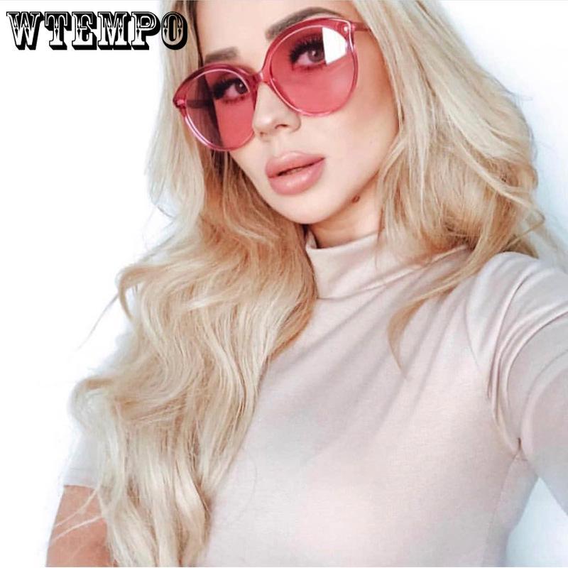 WTEMPO Sunglasses female big box pink sunglasses female big face sun glasses round sunglasses