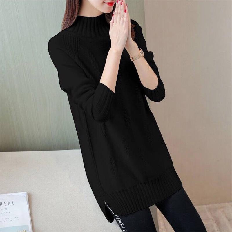 Autumn and Winter Plus Velvet Sweater Mid-length Loose Half-high Collar Large Size Base Shirt Jacket