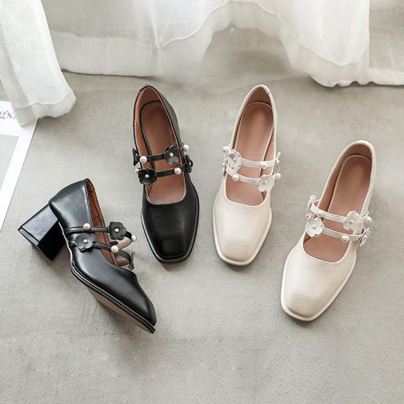 French Girl Single Shoes Small High Heels Thick Heels Retro  Gentle Mid-heel All-match