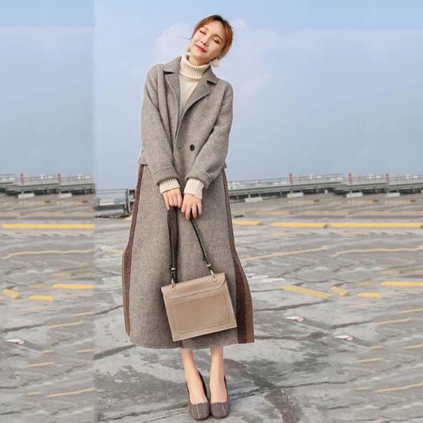 2019 Women Plus Size Autumn Winter Cassic Simple Wool Long Coat Female Robe Outerwear Manteau Femme