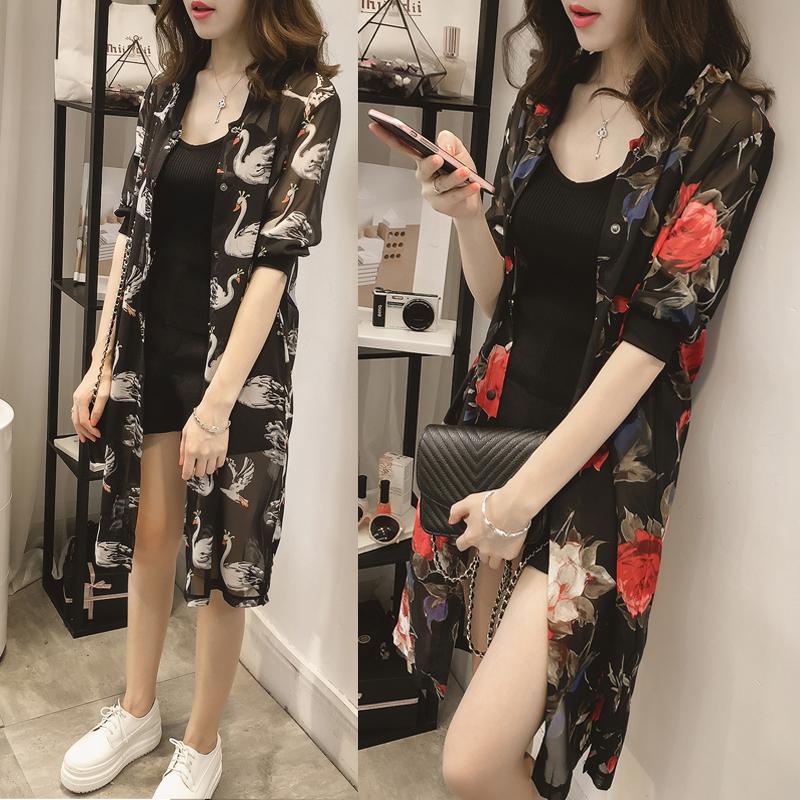 Sun-Dress Women's Sun Protection Clothing Mid-length Plus Size Loose Outer Chiffon Cardigan Thin Coat Beach Air-conditioned Rooms