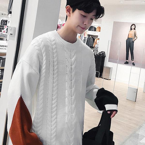 Autumn and Winter Plus Size Men's Knitted Tops Color Matching Long-sleeved Round Neck Sweater Fashion Casual Coat