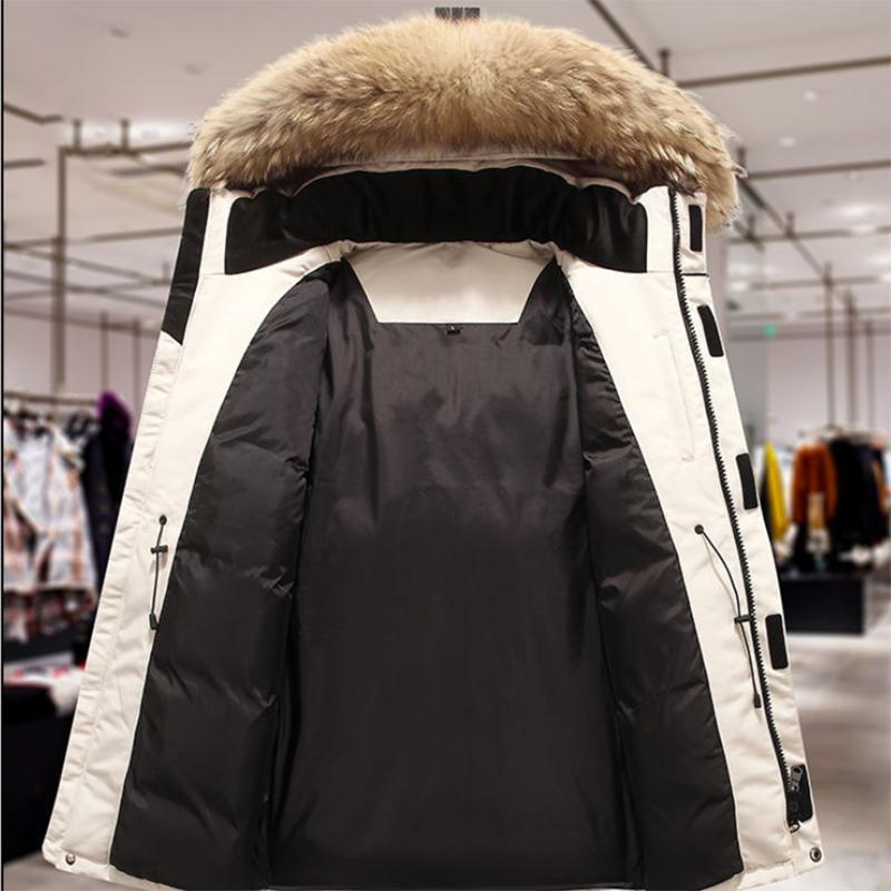 Men's Thermal Down Jacket Thick Puffer Jacket Men Coat High Quality Overcoat Winter Parka Men 90% White Duck Down Removable Cap