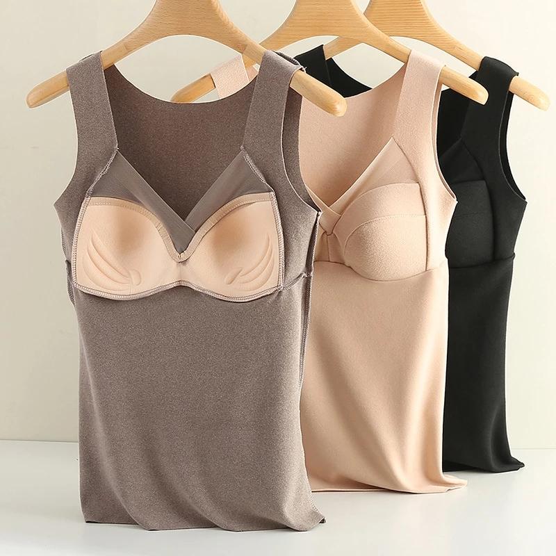 Thermal Wear Women Warm Vest Underwear German Velvet Seamless Inner Wear Female Vest with Padded V-neck Sleeveless Tank Top