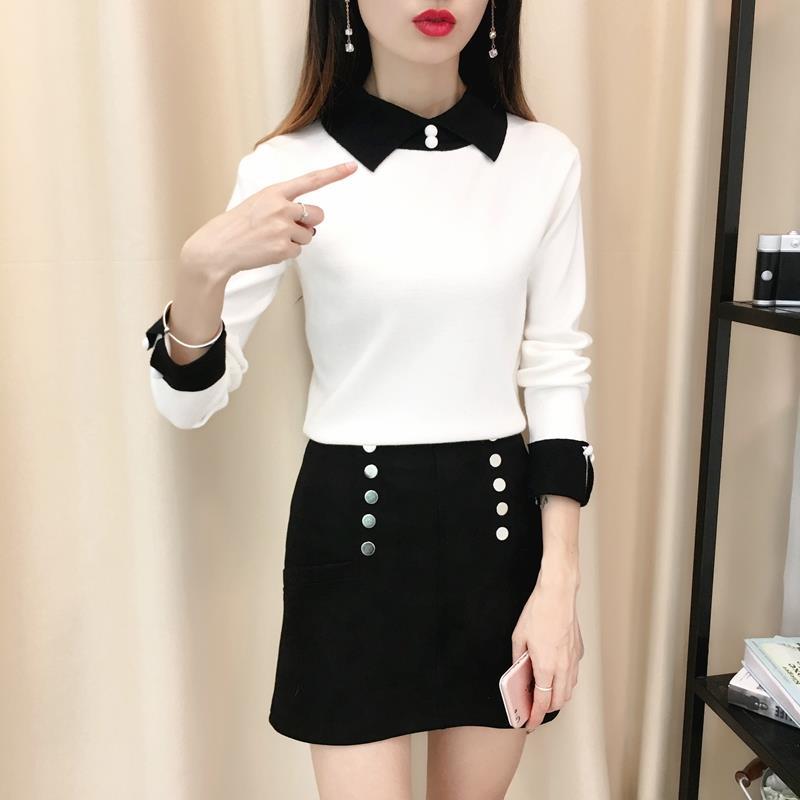 Fall/winter Pullover Slim-fit Sweater Long-sleeved Doll Collar Top Fashion Knitted Women's Bottoming Shirt