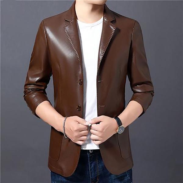 Fashion High-end Men's Leather Jacket Autumn and Winter Fashion Trend Slim Plus Cashmere Warm Sheepskin Jacket