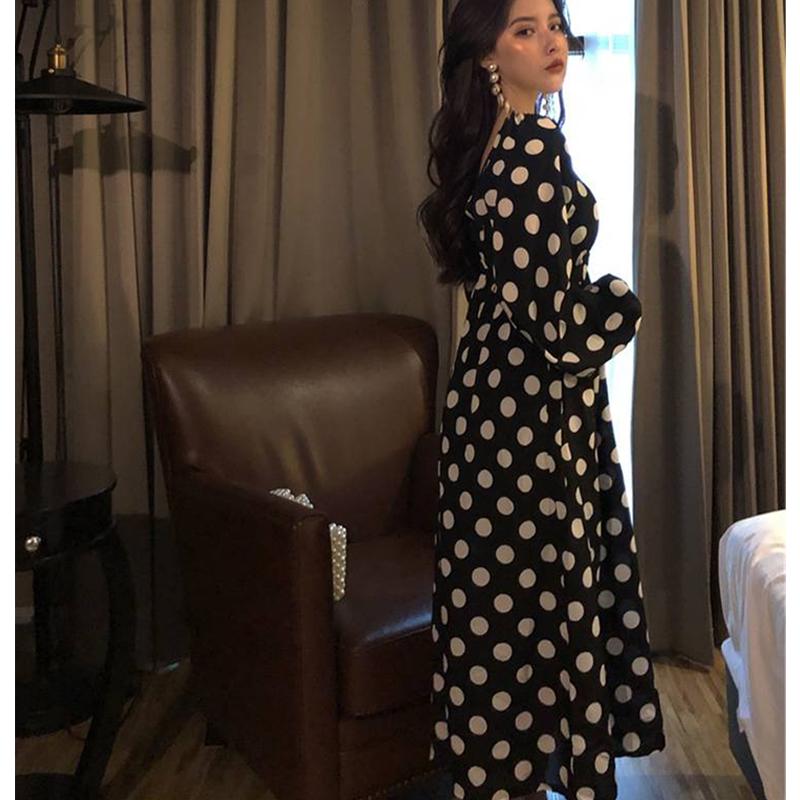 Summer Dress Women Vintage Dress Casual Polka Dot Print A-Line Party Dresses Sexy V-neck Long Dress